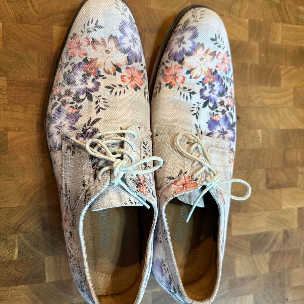 Stacy Adams Floral Lace-Up Oxford Shoes - Pink Purple Green Flowers